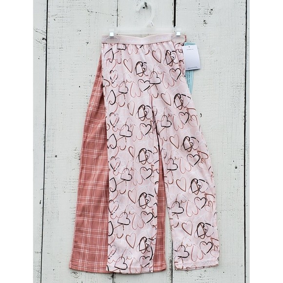 Calvin Klein Girls 2 Pink Pants Sleepwear Plaid, Hearts Size M (7-8) NEW - Picture 1 of 4